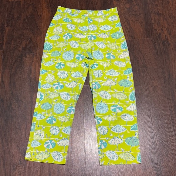 Lilly Pulitzer High Waist Cropped Pants whimsical ducks & umbrella prints size 8 - Picture 2 of 15